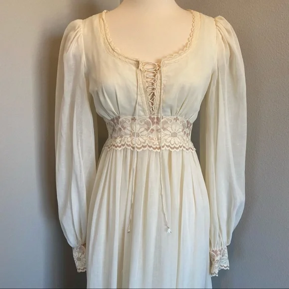 🌺SOLD🌺 Gunne Sax 70s 80s Prairie Corset Wedding Boho Maxi Gown Dress 11 - Picture 5 of 13